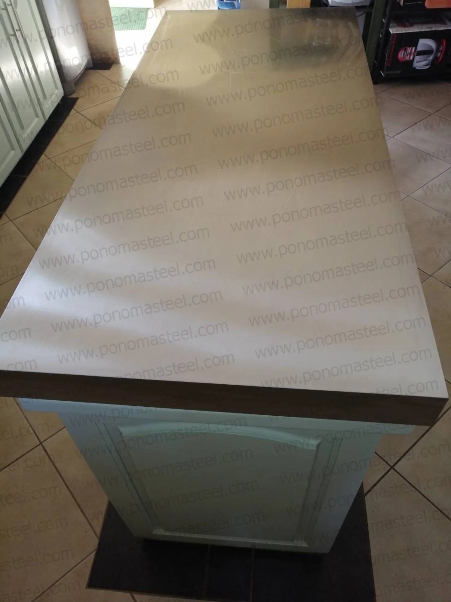 Island countertop Ponoma® 3" thickness without backsplash, brushed seamless stainless steel